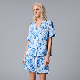 Women's Simply Vera Vera Wang 2 pc Short Sleeve Notch Pajama Top & Bermuda Pajama Bottoms Set
