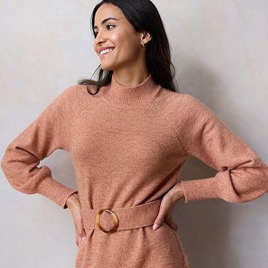 Petite LC Lauren Conrad Belted Mockneck Mini Sweater Dress