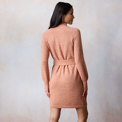 Petite LC Lauren Conrad Belted Mockneck Mini Sweater Dress