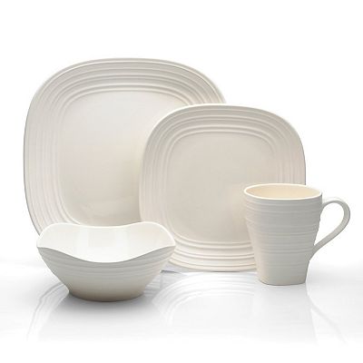 Mikasa Swirl Square White 4 Piece Dinnerware Set