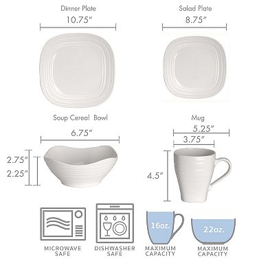 Mikasa Swirl Square White 4-Piece Dinnerware Set