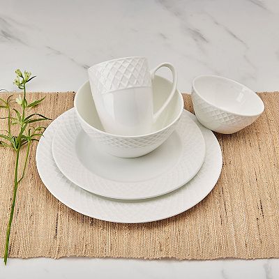 Mikasa Trellis White Bone China Dinnerware Set - 4-Piece Bowls, Salad Plates, Dinner Plates, Or Mugs, Dishwasher Safe 12 thumbnail image