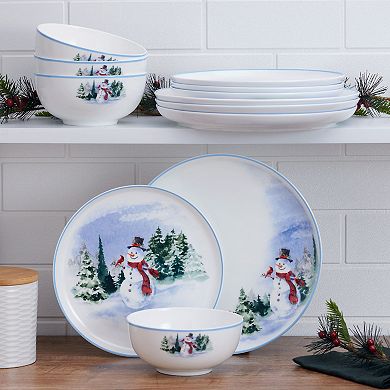 Mikasa Snowman Forest 12-Piece Dinnerware Set