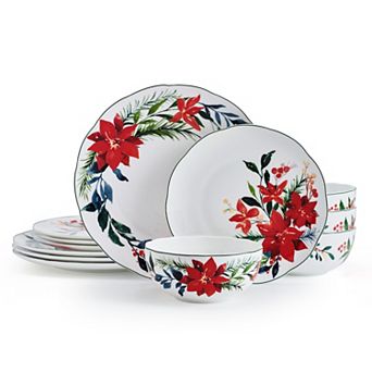 Mikasa Merry Poinsettia 12 pc Dinnerware Set