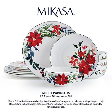 Mikasa Merry Poinsettia 12-Piece Dinnerware Set