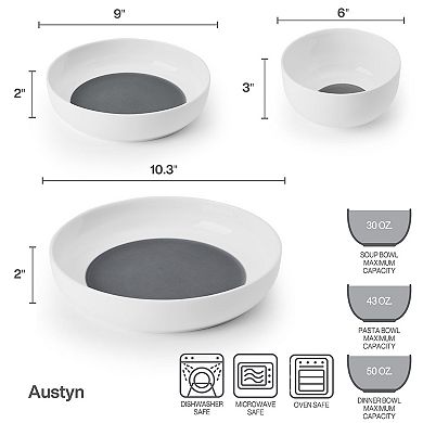 Mikasa Austyn Grey 9-Piece Dinnerware Bowl Set