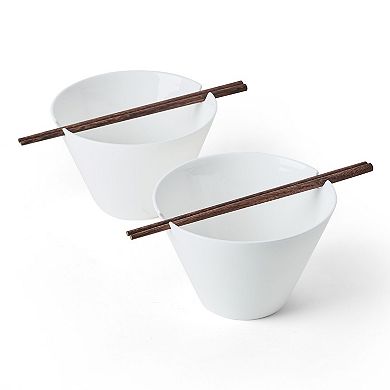Mikasa Delray Set of 2 Noodle Bowls with Chopsticks