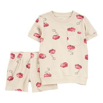 Toddler Boys Carter's 2 pc Fire Truck Short Sleeve Tee and Shorts Outfit Set