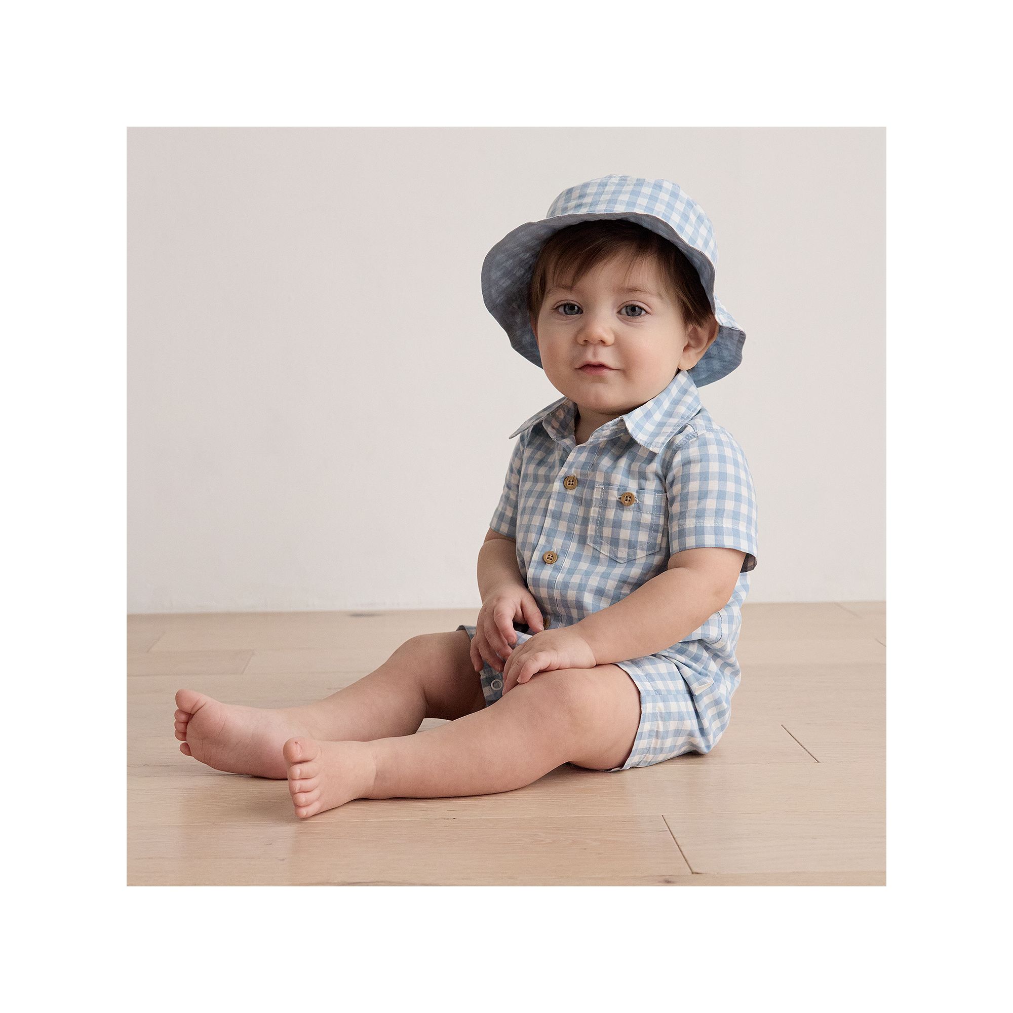 Baby Boys Carters 2-Piece Gingham Romper & Hat Set, Boys, Size: Newborn