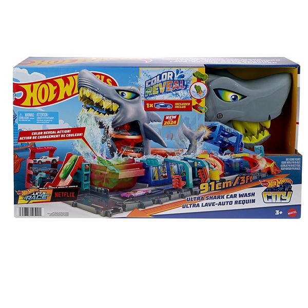 Hot Wheels City Ultra Shark Car Wash with Color Reveal Toy Car