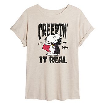 Juniors' Peanuts Snoopy Creepin' It Real Oversized Tee
