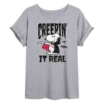 Juniors' Peanuts Snoopy Creepin' It Real Oversized Tee
