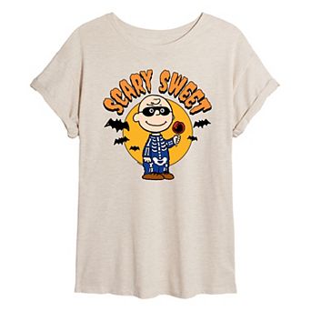 Juniors' Peanuts Charlie Brown Scary Sweet Halloween Oversized Tee