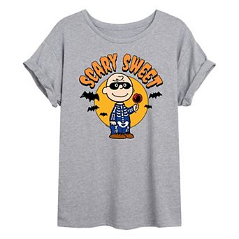 Juniors' Peanuts Charlie Brown Scary Sweet Halloween Oversized Tee