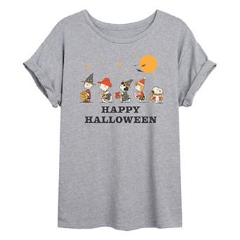 Juniors' Peanuts Halloween Group Oversized Tee