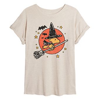 Juniors' Peanuts Woodstock Witch Halloween Oversized Tee