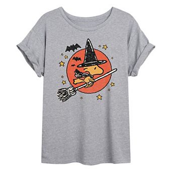 Juniors' Peanuts Woodstock Witch Halloween Oversized Tee