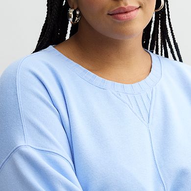 Plus Size Sonoma Goods For Life® Mixed Ribbed Crewneck Fleece Sweatshirt
