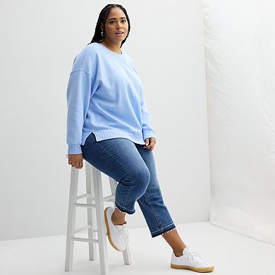 Plus Size Sonoma Goods For Life® Mixed Ribbed Crewneck Fleece Sweatshirt