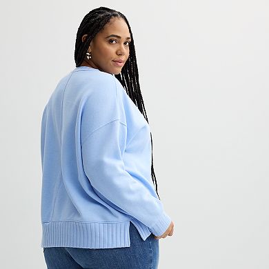 Plus Size Sonoma Goods For Life® Mixed Ribbed Crewneck Fleece Sweatshirt