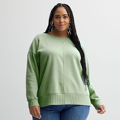 Plus Size Sonoma Goods For Life® Mixed Ribbed Crewneck Fleece