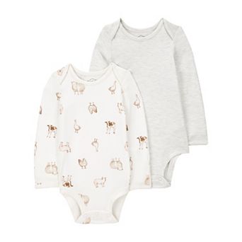 Baby Carter's 2-Pack Farm Animals Long Sleeve Bodysuits