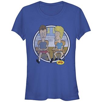 Juniors' Beavis And Butthead Distressed School Circle Portrait Graphic Tee