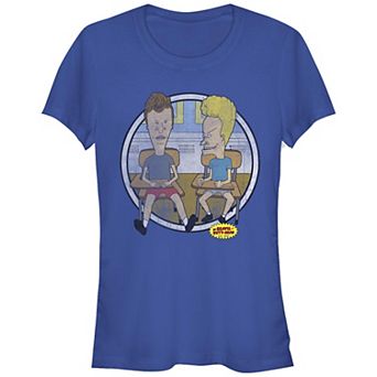 Juniors' Beavis And Butthead Distressed School Circle Portrait Graphic Tee