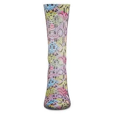 Women's Lounge Lizard Print Colorful Fishnet Crew Sock