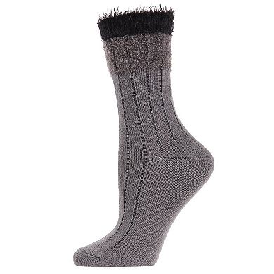 Women's Parfait Fuzzy Cuff Knit Striped Crew Sock