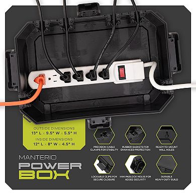 Manterio Power Box Heavy Duty Electric IP55 Weatherproof Cord Connection Box