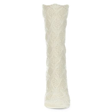 Weaved Flower Chunky Knit Crew Sock