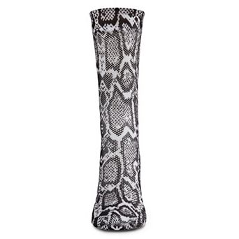 Women's Faux Snakeskin Print Fishnet Textured Crew Sock