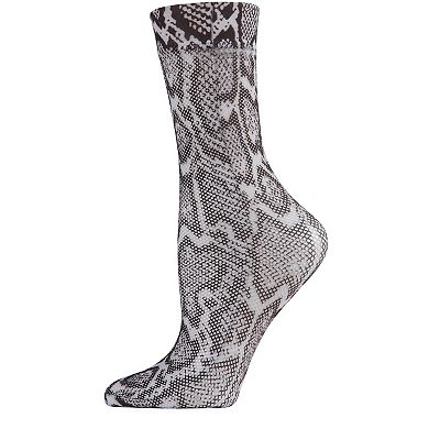 Women's Faux Snakeskin Print Fishnet Textured Crew Sock
