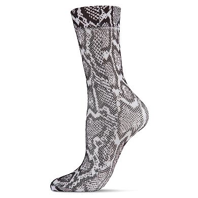 Women's Faux Snakeskin Print Fishnet Textured Crew Sock