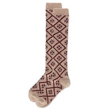 Women's Open Crochet Diamond Pattern Chunky Knee High Sock