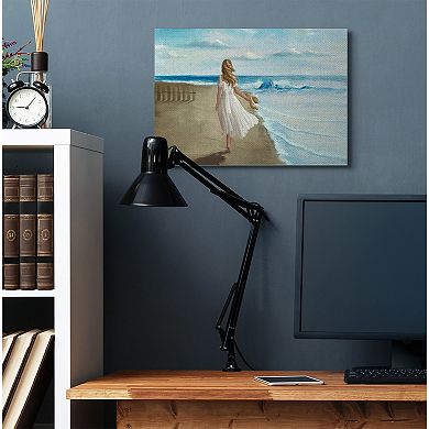 Stupell Home Decor Walk On The Beach Blue Ocean Painting Canvas Wall Art