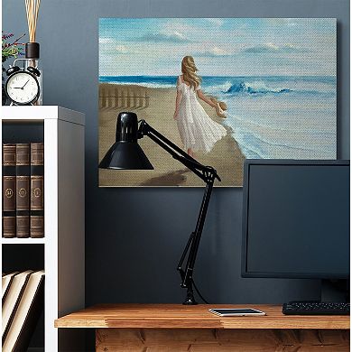 Stupell Home Decor Walk On The Beach Blue Ocean Painting Canvas Wall Art