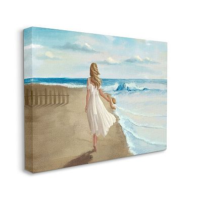 Stupell Home Decor Walk On The Beach Blue Ocean Painting Canvas Wall Art