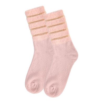 Women's Luxe Shimmer Striped Plush Fuzzy Crew Sock