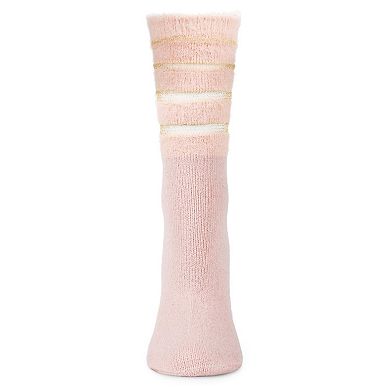 Women's Luxe Shimmer Striped Plush Fuzzy Crew Sock