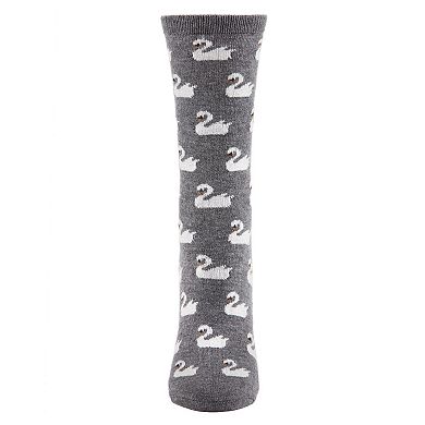 Women's Allover White Swan Cashmere Blend Crew Sock