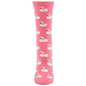 Women's Allover White Swan Cashmere Blend Crew Sock