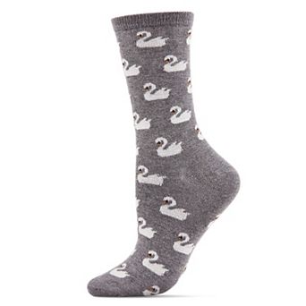 Women's Allover White Swan Cashmere Blend Crew Sock