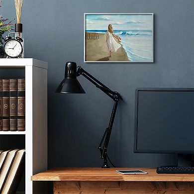 Stupell Home Decor Walk On The Beach Blue Ocean Painting Framed Wall Art