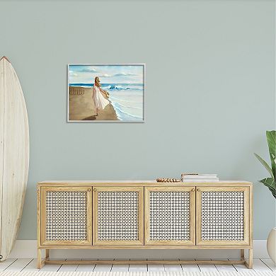 Stupell Home Decor Walk On The Beach Blue Ocean Painting Framed Wall Art