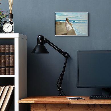 Stupell Home Decor Walk On The Beach Blue Ocean Painting Framed Wall Art