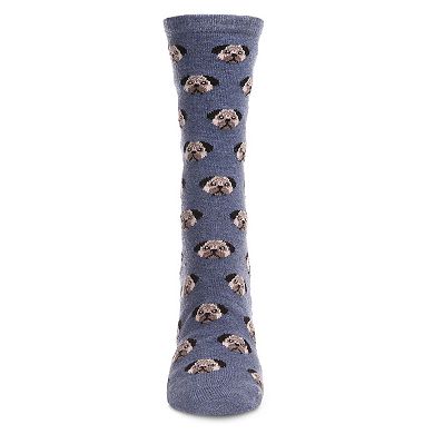 Women's Cute Puppy Dog Face Cashmere Blend Crew Sock