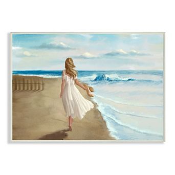 Stupell Home Decor Walk On The Beach Blue Ocean Painting Wall Art