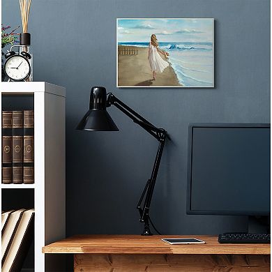 Stupell Home Decor Walk On The Beach Blue Ocean Painting Wall Art